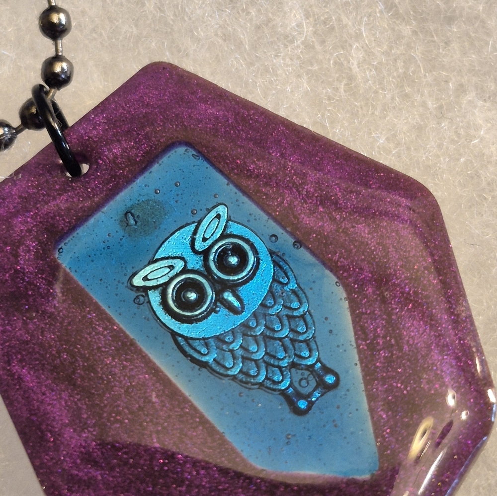Whimsical Purple and Blue Owl Pendant